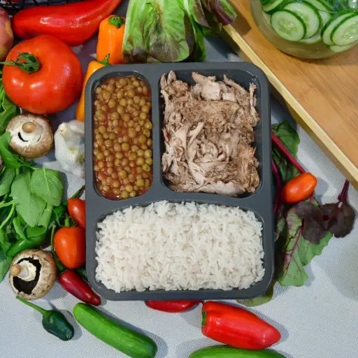 [kk006] שווארמה עוף, אורז ואפונה ברוטב